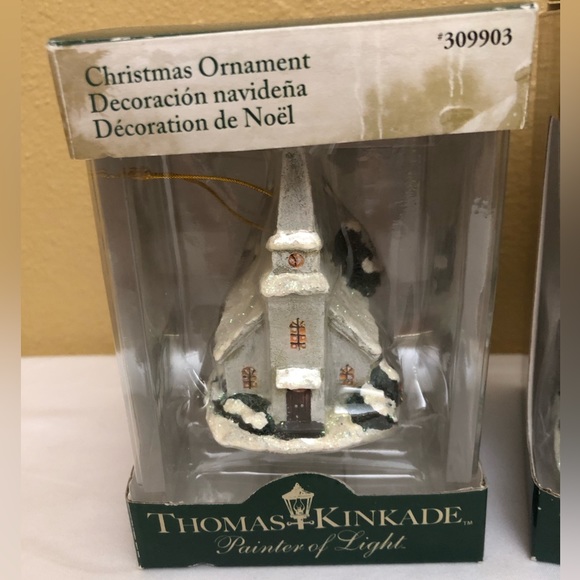 THOMAS KINKADE 2pc Church Ornament Set in Box by Kurt Adler ~ NEW - Picture 2 of 6